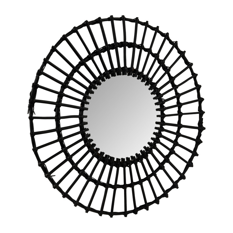 Spiegel met rotan rand - zwart - ø60 cm