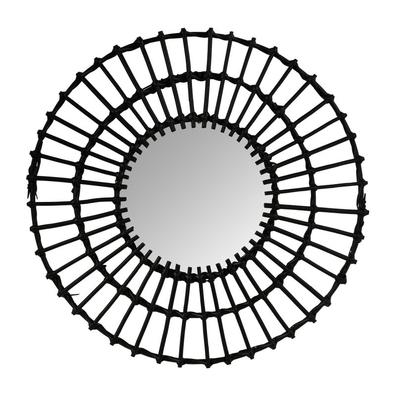 Spiegel met rotan rand - zwart - ø75 cm 