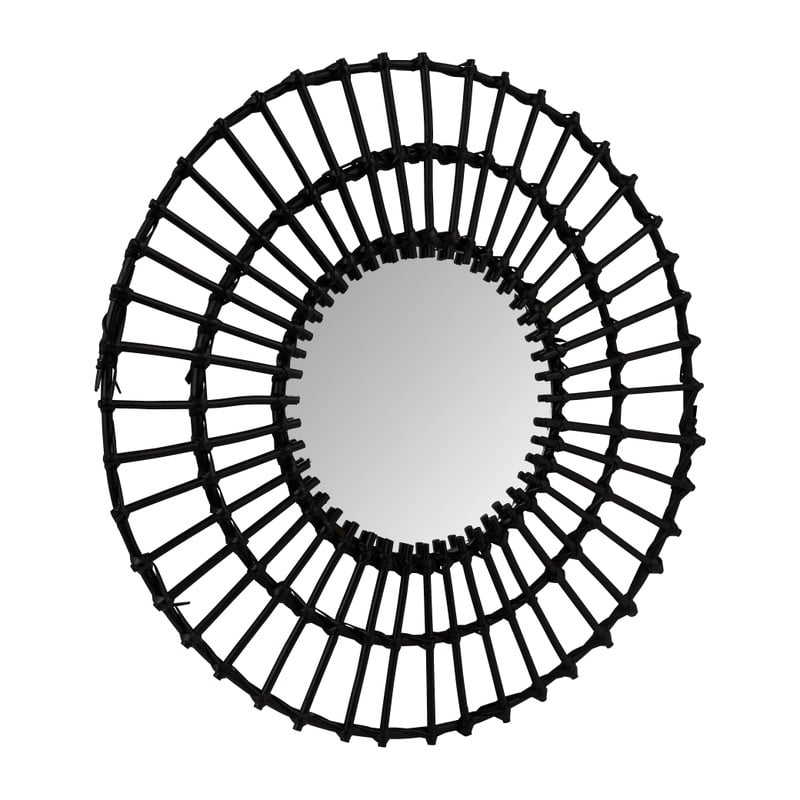 Spiegel met rotan rand - zwart - ø75 cm 