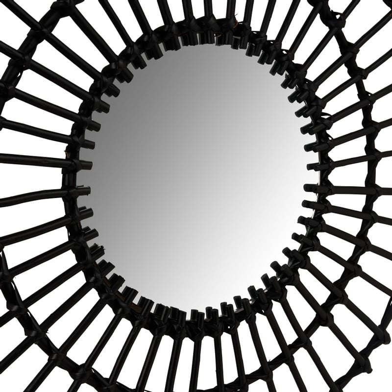 Spiegel met rotan rand - zwart - ø75 cm 