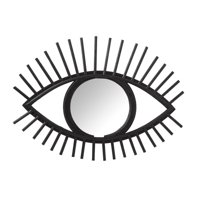 Rotan spiegel oog - zwart - 50x35 cm