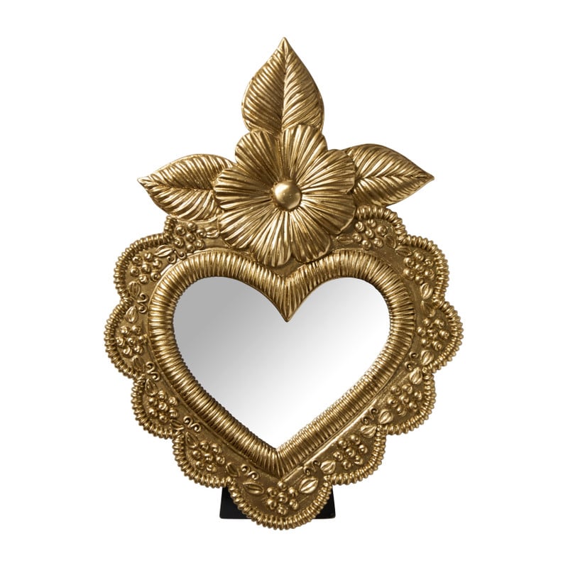 Spiegel hart bloemen - goud - 30x21 cm