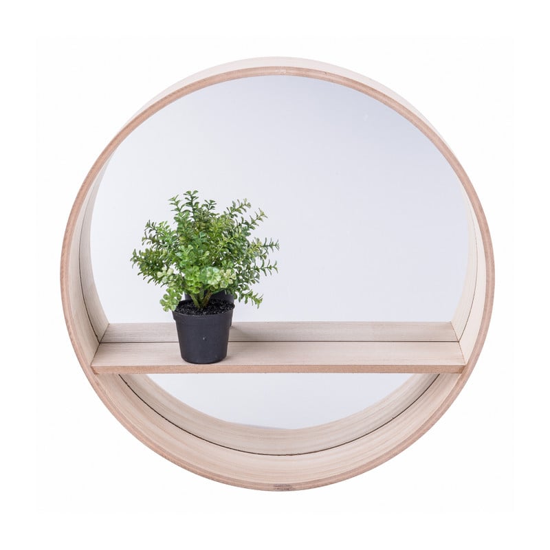 Ronde spiegel met plankje - hout - 40 cm