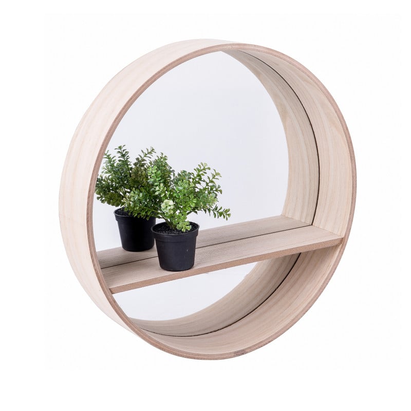 Ronde spiegel met plankje - hout - 40 cm