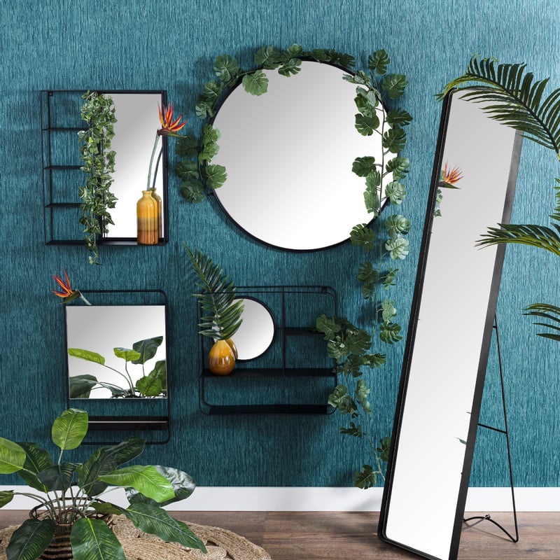 Wandkastje met spiegel - 43x11x55 cm - zwart