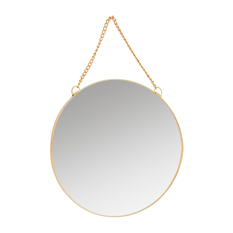 Spiegel rond met ketting - goudkleurig - 25 cm 