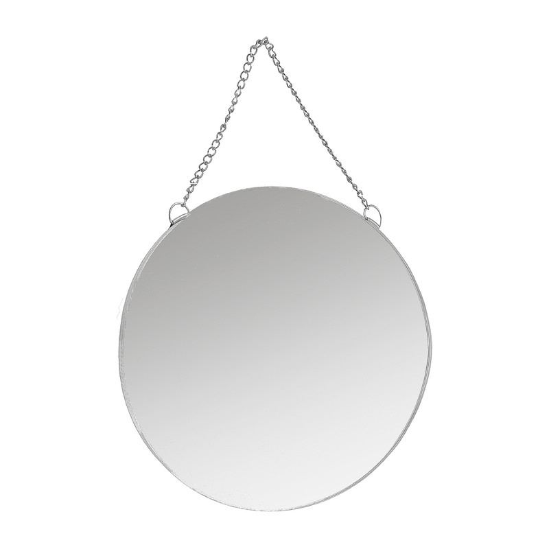 Spiegel rond met ketting - zilverkleurig - 25 cm