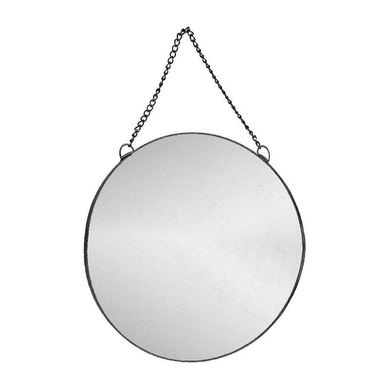 Spiegel rond met ketting - zwart - 40 cm