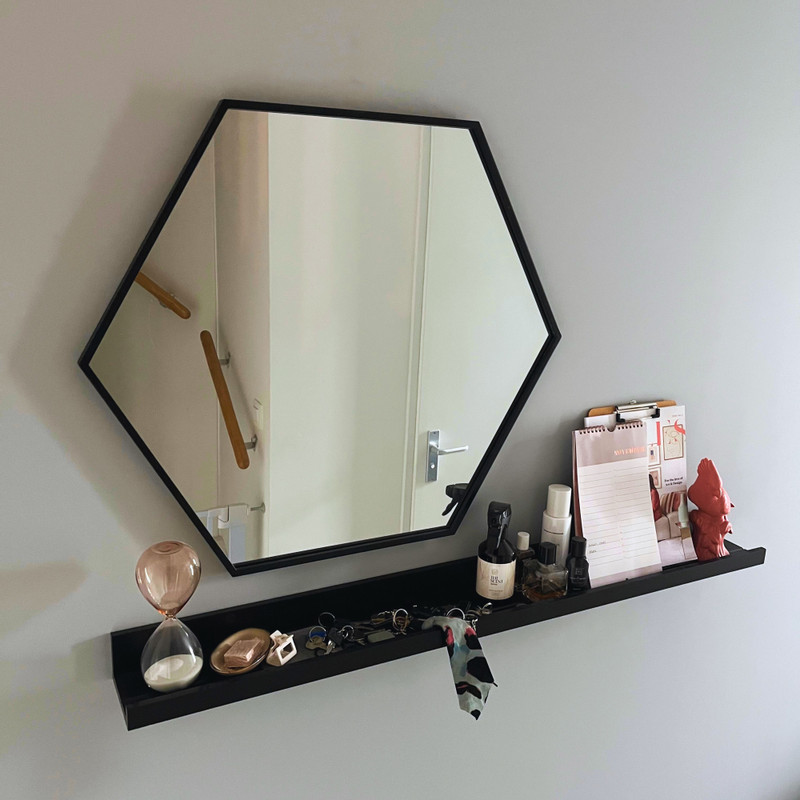 Spiegel hexagon - zwart - 73x63 cm