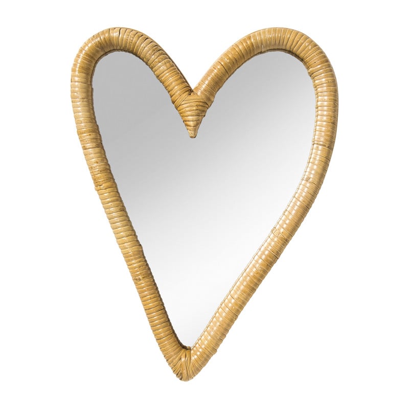 Spiegel rotan hart - bruin - 30x40 cm