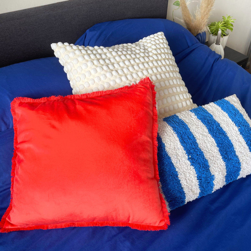 Kussen velvet met franjes - oranje - 45x45 cm