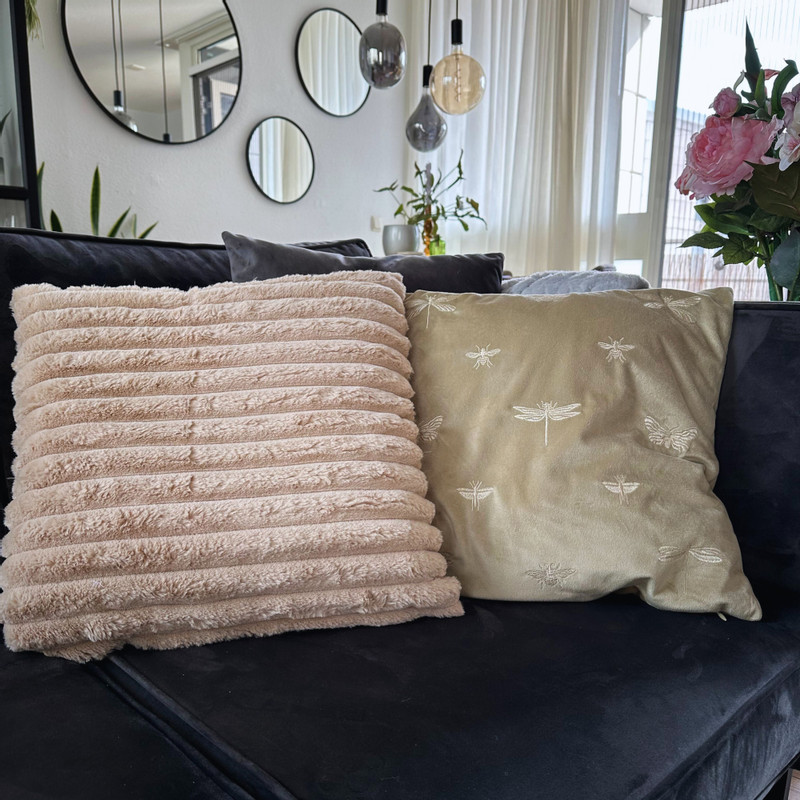 Kussen rib - beige - 45x45 cm