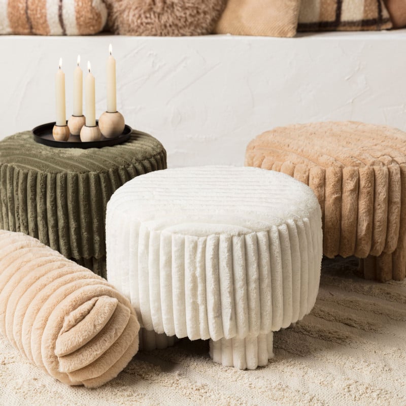 Bolster kussen rib - beige - ø15x45 cm