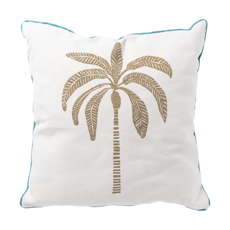 Kussen palmboom - blauw/wit/goud - 45x45 cm