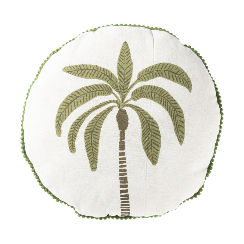 Kussen palmboom rond - wit/groen - ø38 cm