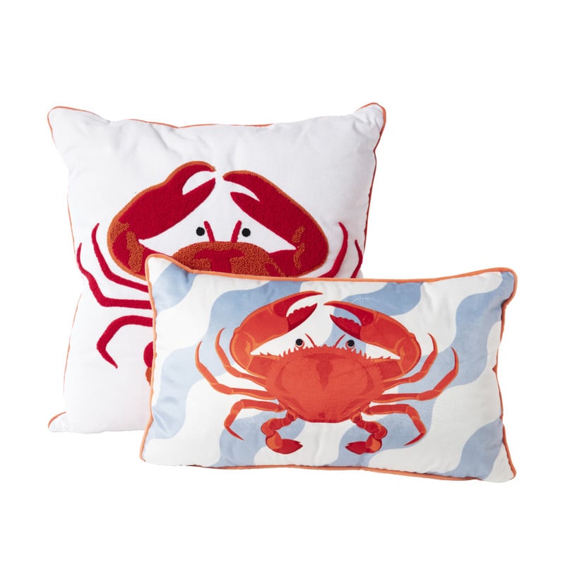 Kussen krab - rood/blauw - 27x45 cm