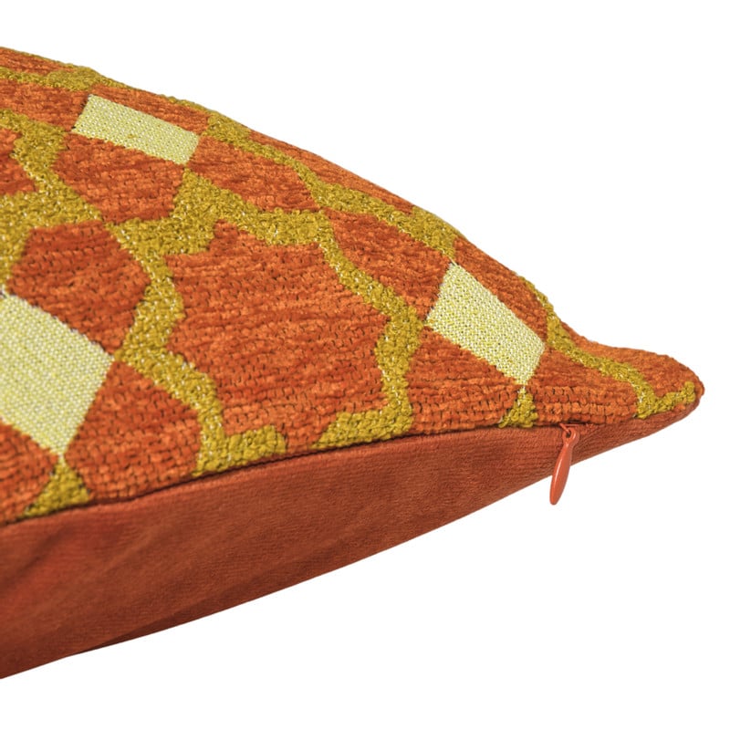 Kussen jacquard bloemen - oranje - 45x45 cm