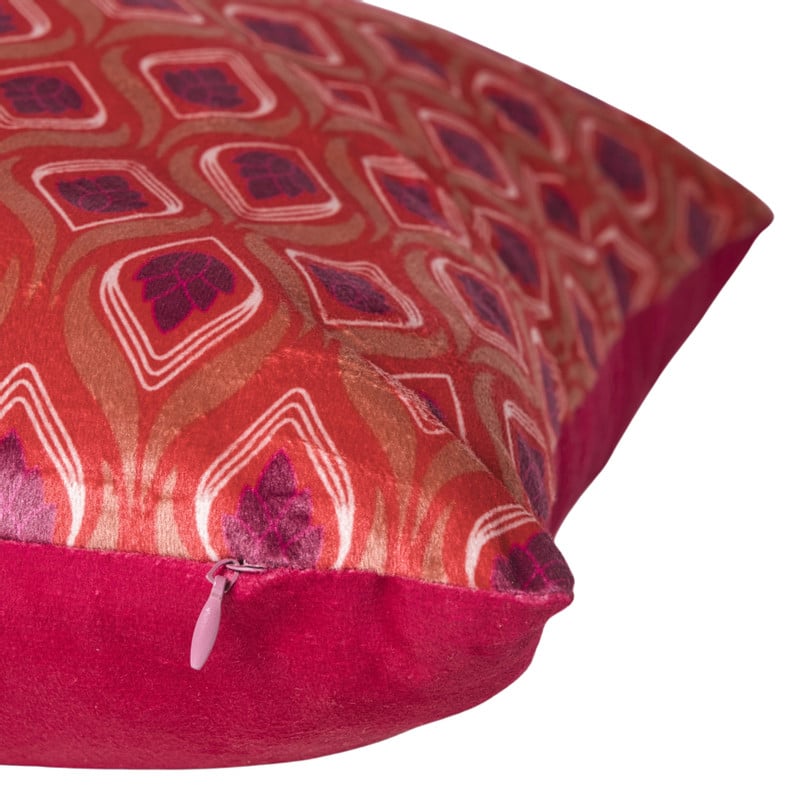 Kussen velvet blad - rood/roze - 45x45 cm