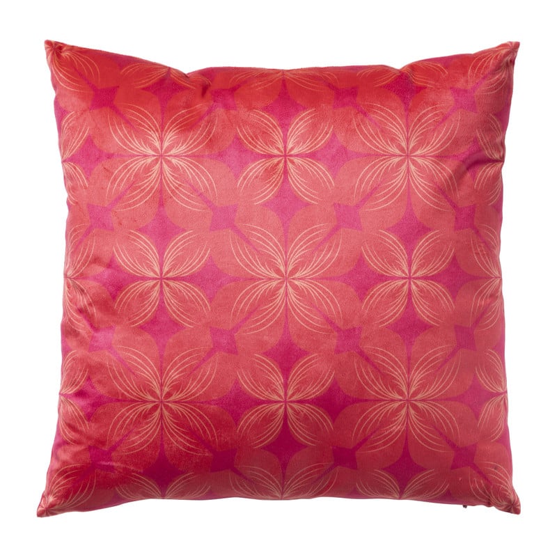 Kussen velvet bloem - rood/roze - 45x45 cm
