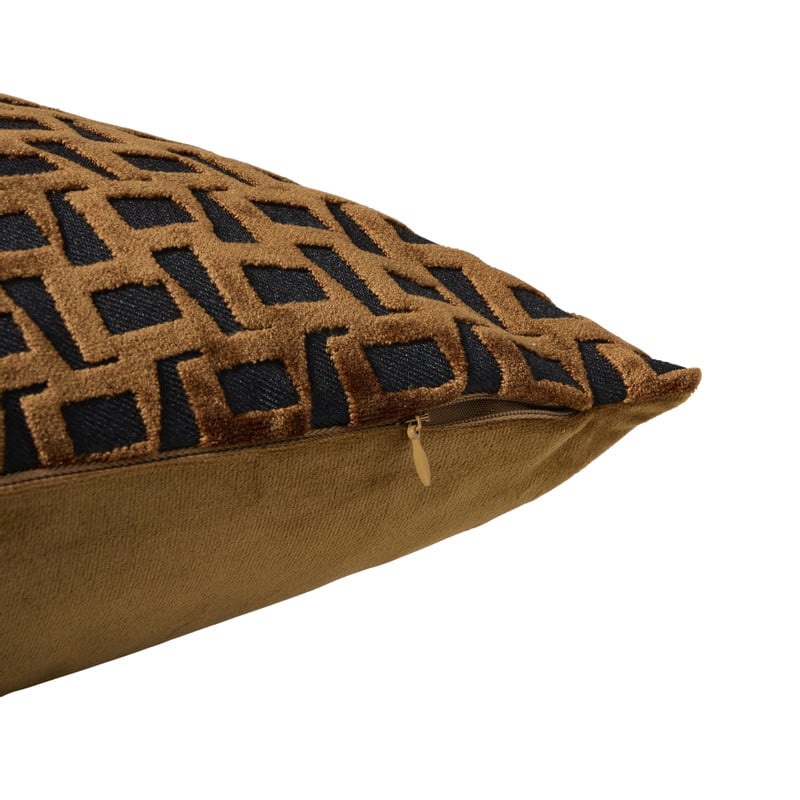 Kussen velvet geblokt - bruin - 45x45 cm