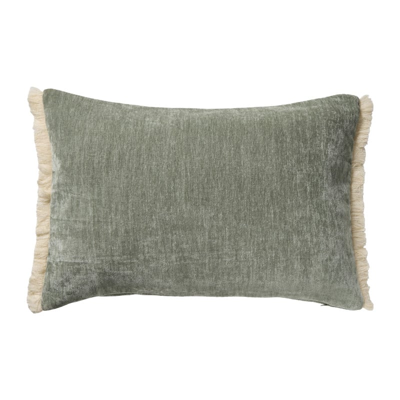 Kussen chenille met franjes - groen - 35x50 cm 