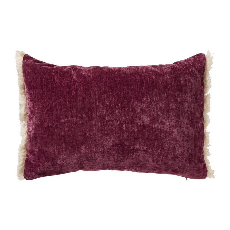Kussen chenille met franjes - bordeaux rood - 35x50 cm 