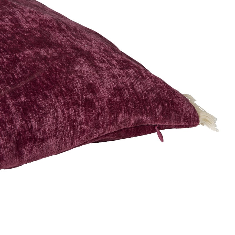 Kussen chenille met franjes - bordeaux rood - 35x50 cm 