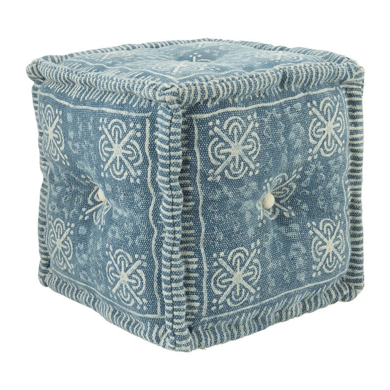 Poef met print - blauw - 40x40x40 cm