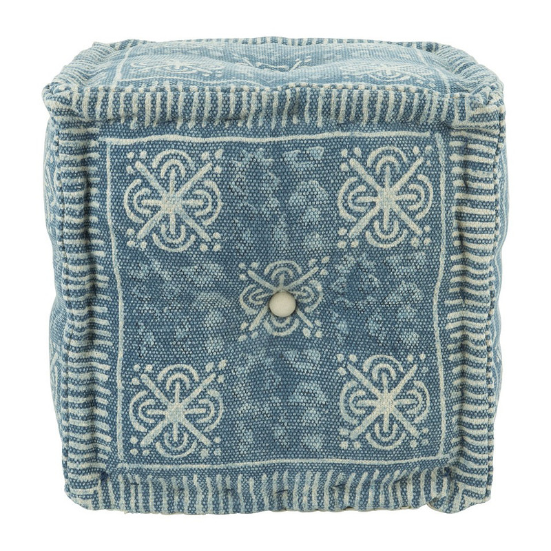 Poef met print - blauw - 40x40x40 cm
