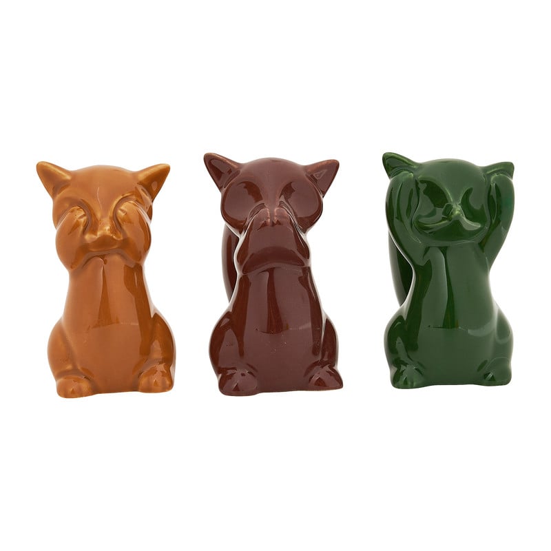 Horen zien en zwijgen - vosjes set - 5X9X9 cm 