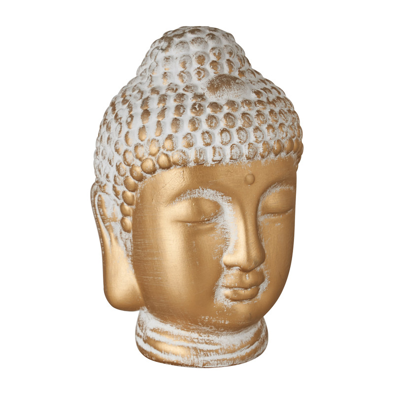 Boeddha hoofd - cement/goud - 12.5x13x20 cm