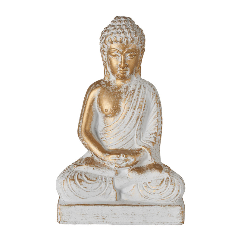 Boeddha zittend - cement/goud - 15.5x9.5x24.5 cm