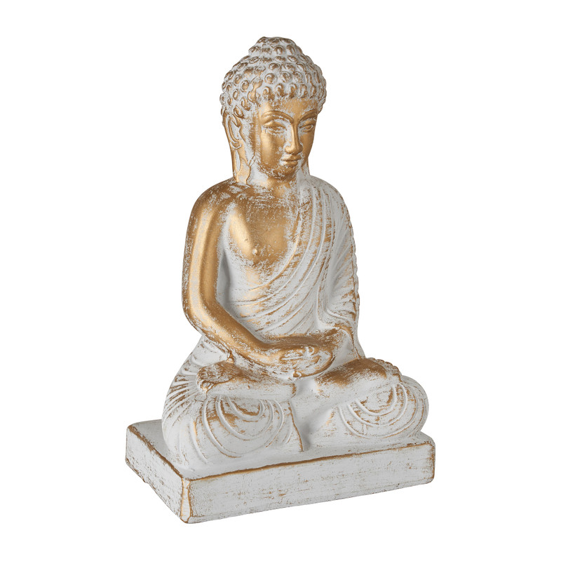 Boeddha zittend - cement/goud - 15.5x9.5x24.5 cm