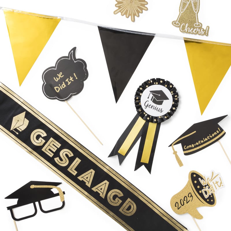 Vlaggenlijn - goud/zwart - 5 meter