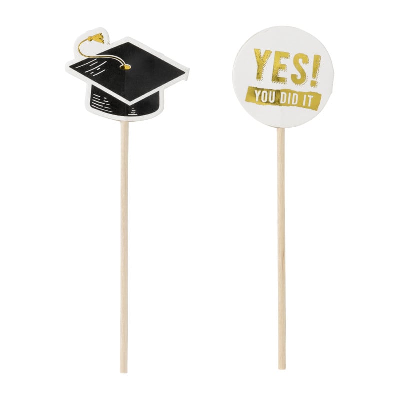 Cocktailprikkers met geslaagd - zwart/goud - set van 12