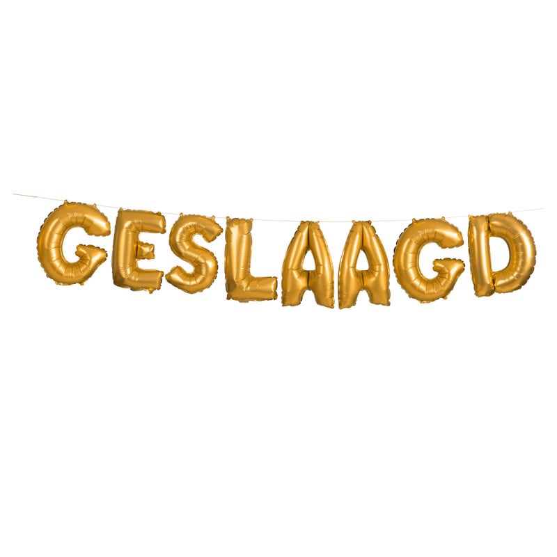 Slinger met folieballonnen geslaagd - goud - 3 meter