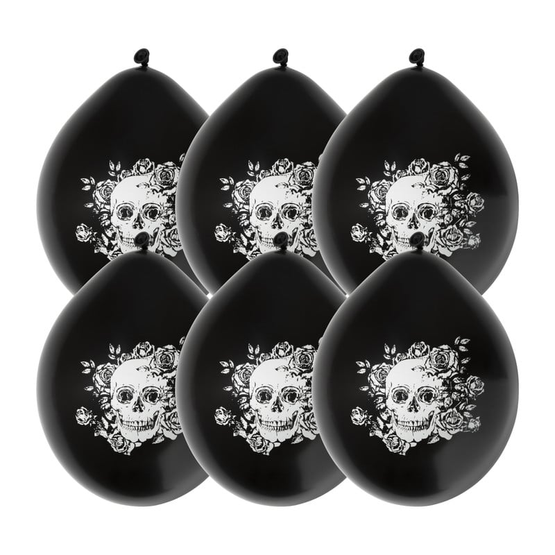 Ballonnen Day of the Dead - zwart/wit - set van 6