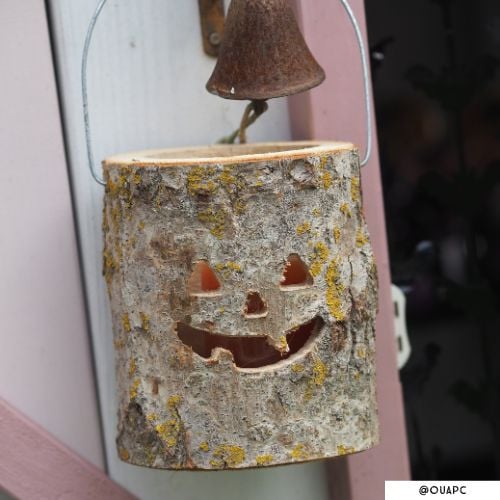 Halloween lantaarn - hout/glas - ø16x18 cm