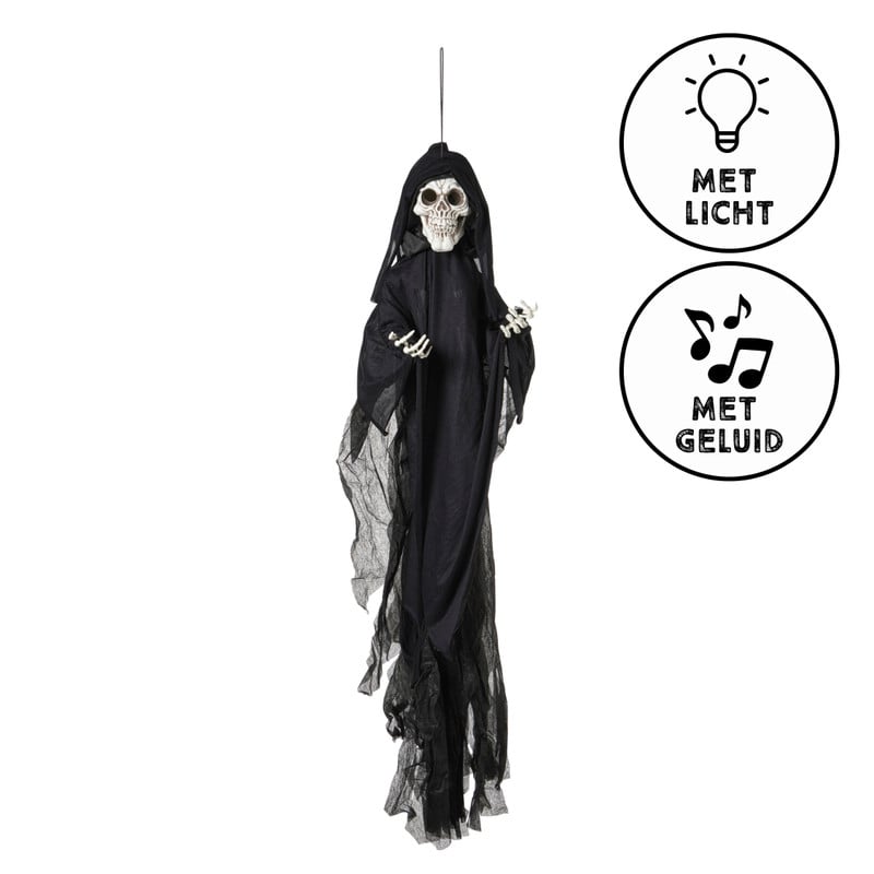 Halloween pop skelet met licht en geluid - wit - 120x70x15 cm