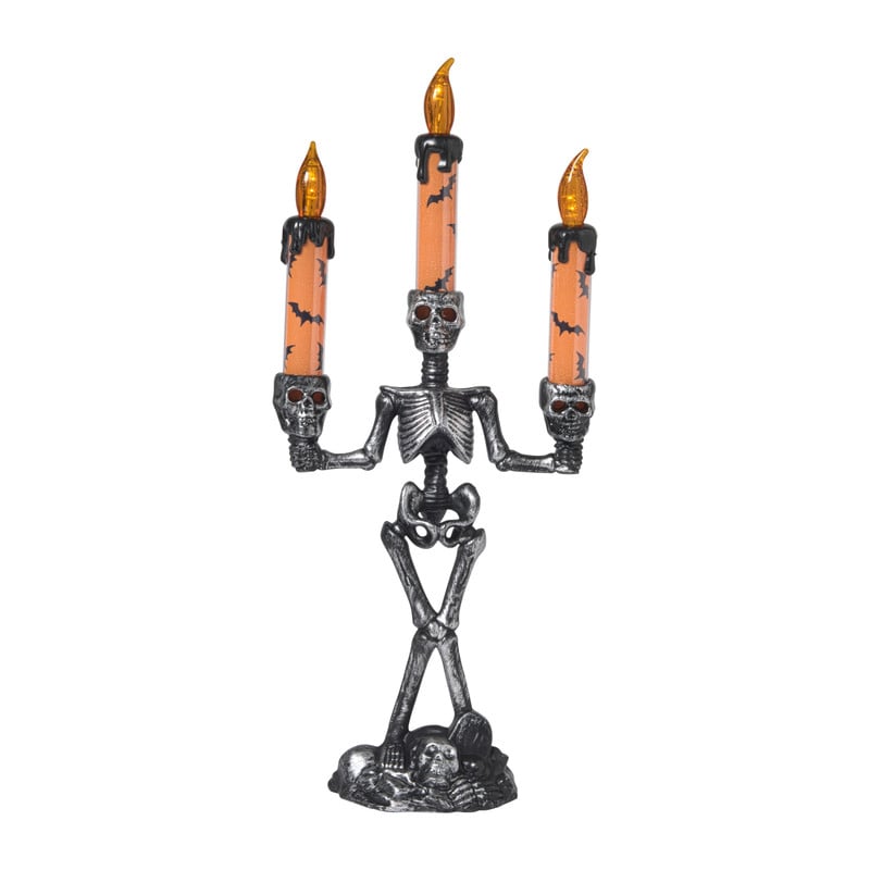 Halloween LED kandelaar - oranje/zilverkleurig - 35.5x16x8 cm