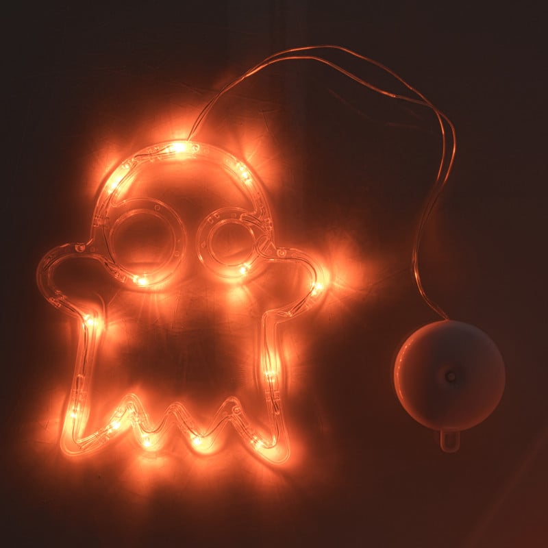 Halloween LED spookje - transparant/oranje - 21.2x20 cm