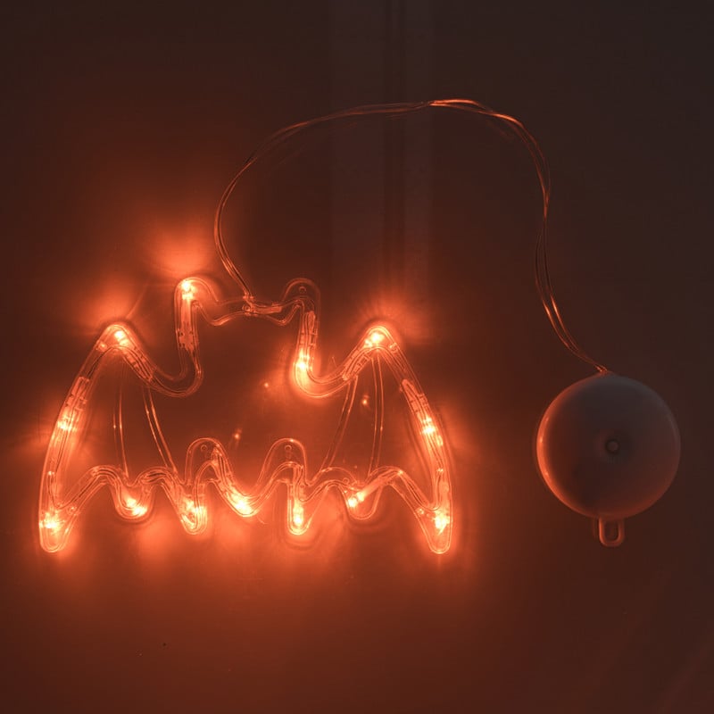 Halloween LED vleermuis - transparant/oranje - 20x13 cm
