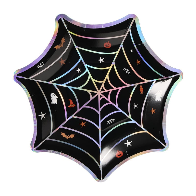 Halloween bord spinnenweb - zwart - ø24 cm 