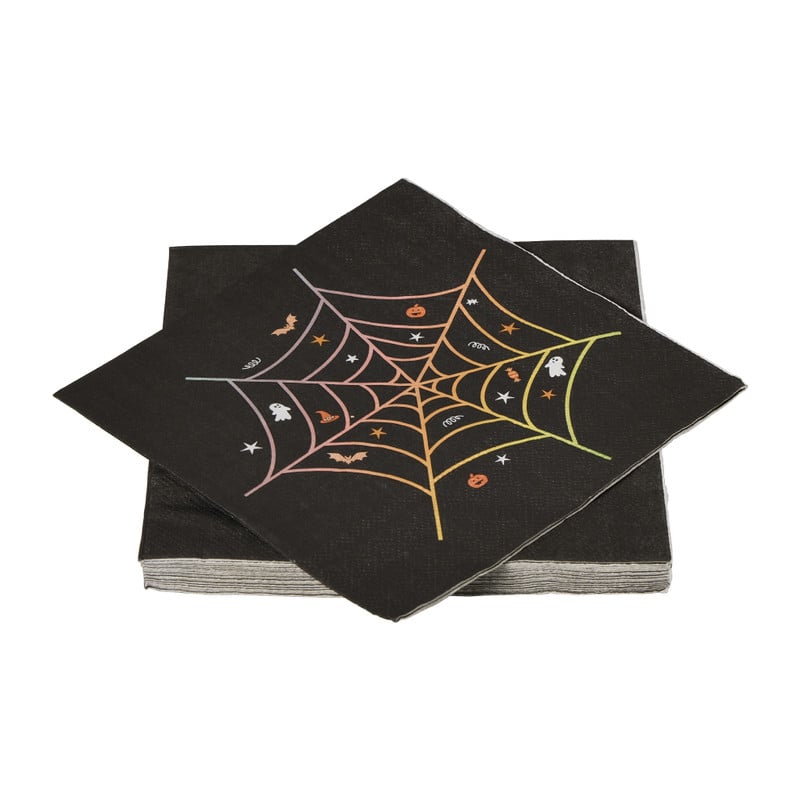 Halloween servetten spinnenweb - zwart - set van 16