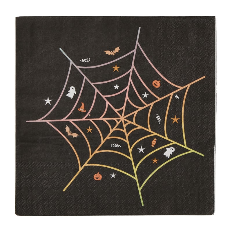 Halloween servetten spinnenweb - zwart - set van 16