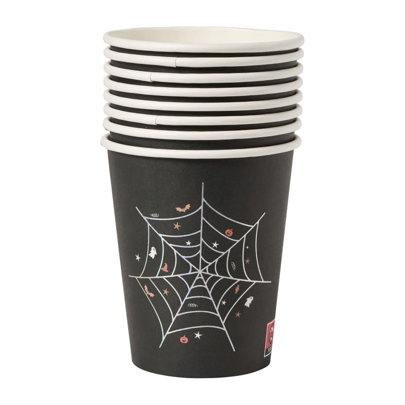 Halloween bekers spinnenweb - zwart - set van 8 