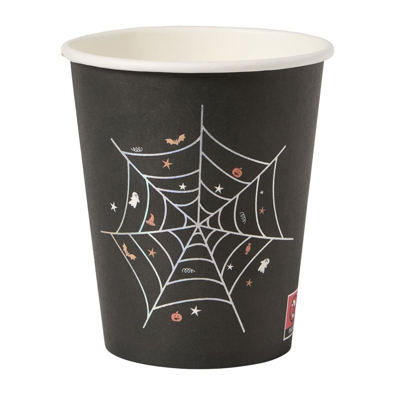Halloween bekers spinnenweb - zwart - set van 8 