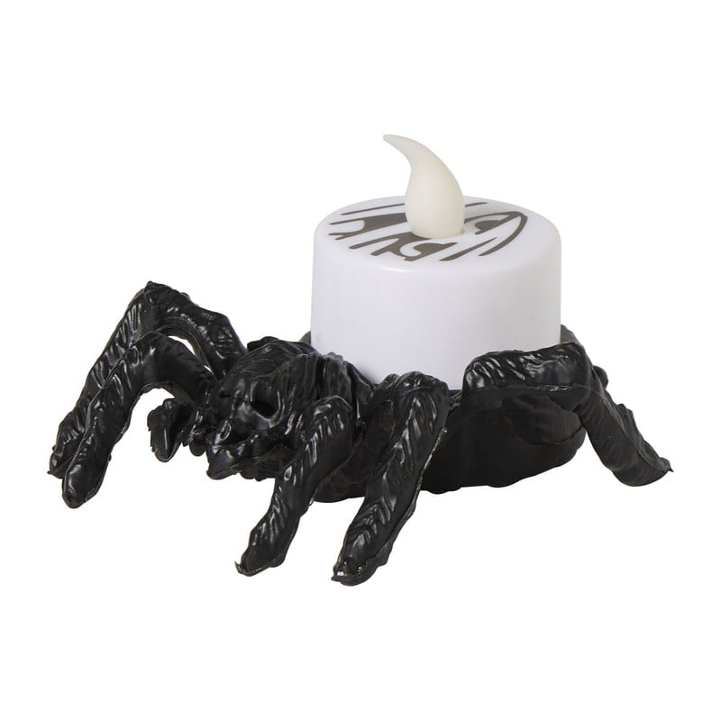 Halloween spin met ledkaars - zwart/oranje/wit - 8.8x7.2x5 cm 