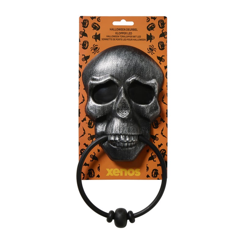 Halloween skelet deurklopper - zilver/zwart - 18.5x2.8x12.9 cm 