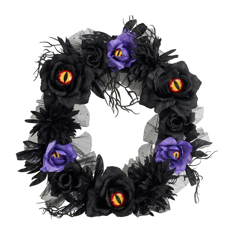 Krans met verlichte ogen - zwart - ⌀40 cm
